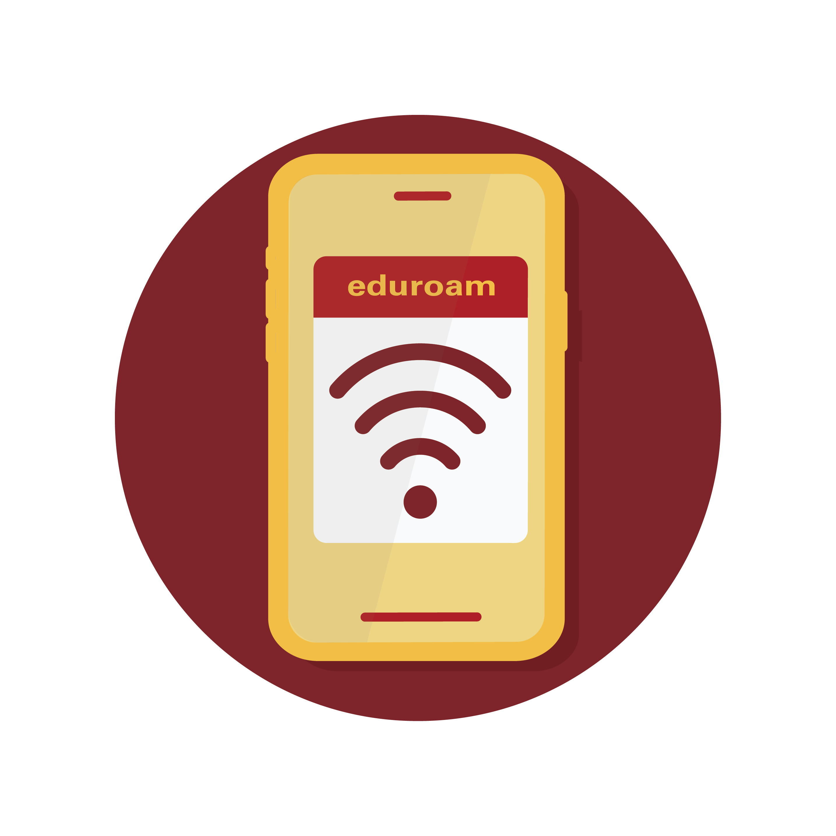 iPhone icon with a Wifi pop-up for the network eduroam that has a wi-fi symbol.