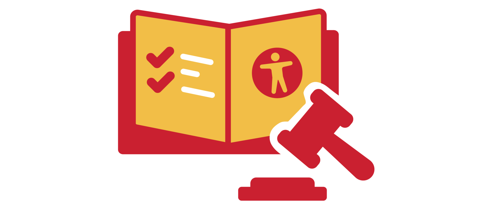 Textbook with a red gavel icon. 