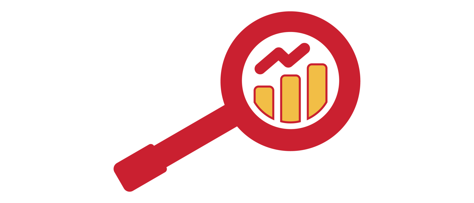 Magnifying glass with a bar chart.